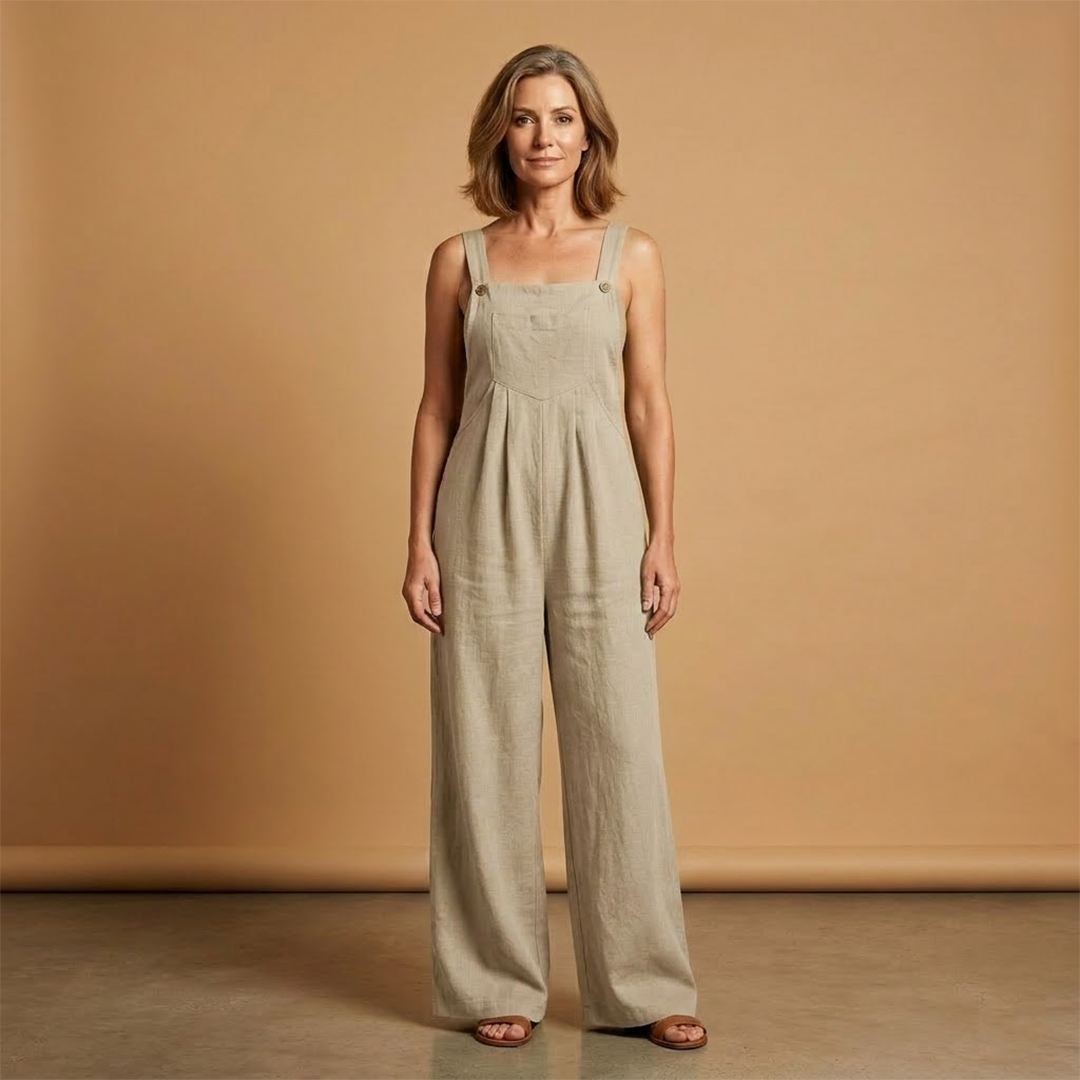 Summer jumpsuit for women - loose outfit with side pockets | vacation — Khaki