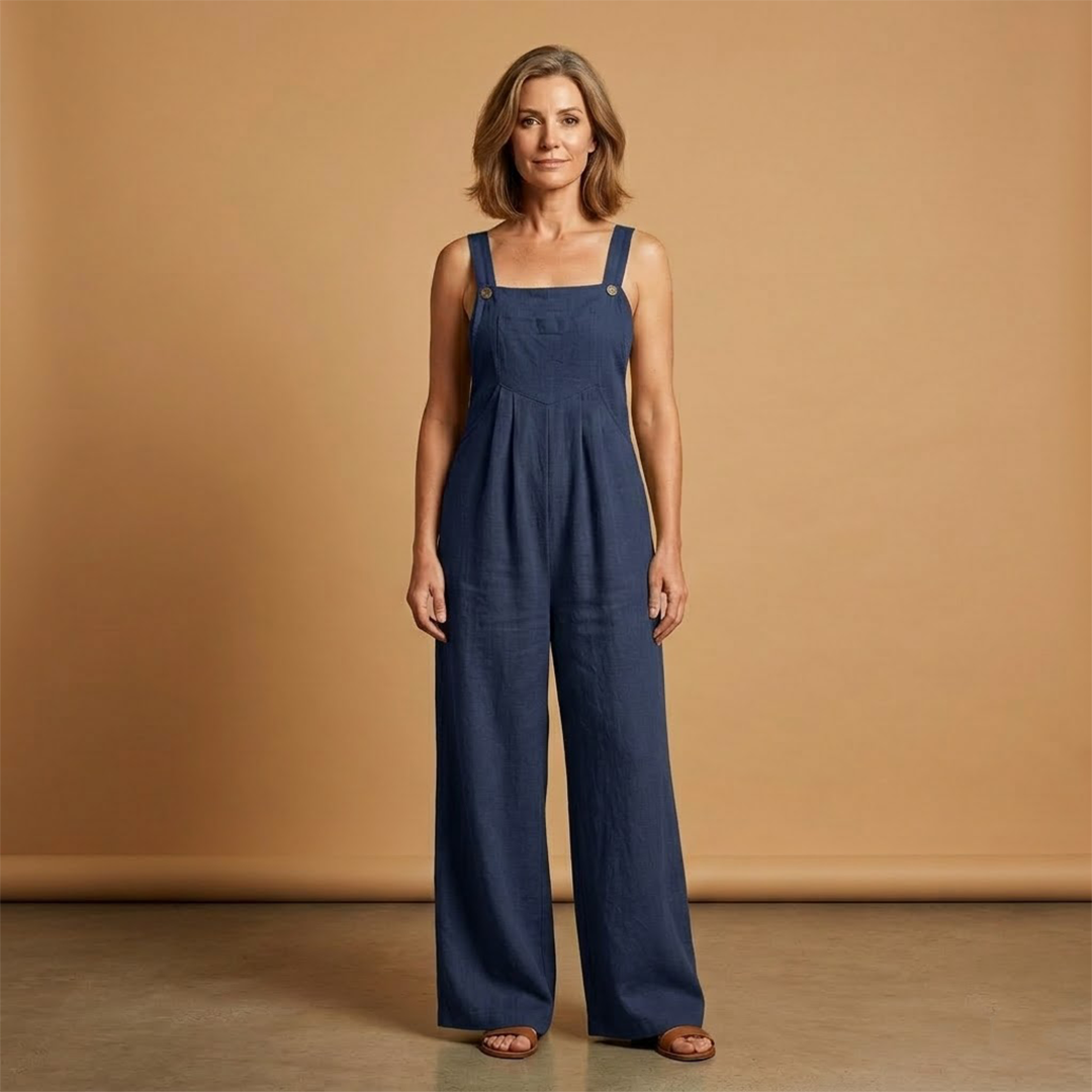 Summer jumpsuit for women - loose outfit with side pockets | vacation — Dark Blue