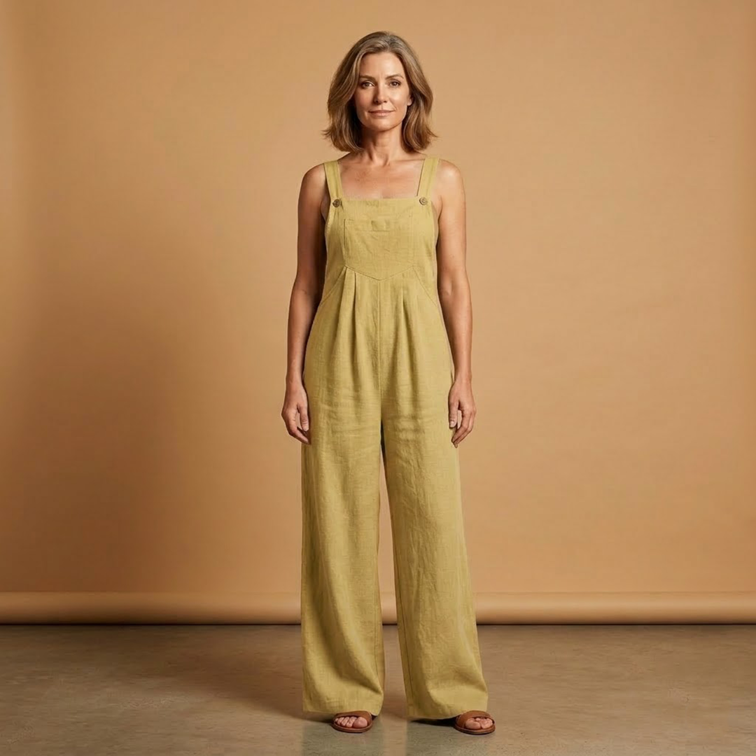 Summer jumpsuit for women - loose outfit with side pockets | vacation — Light Yellow