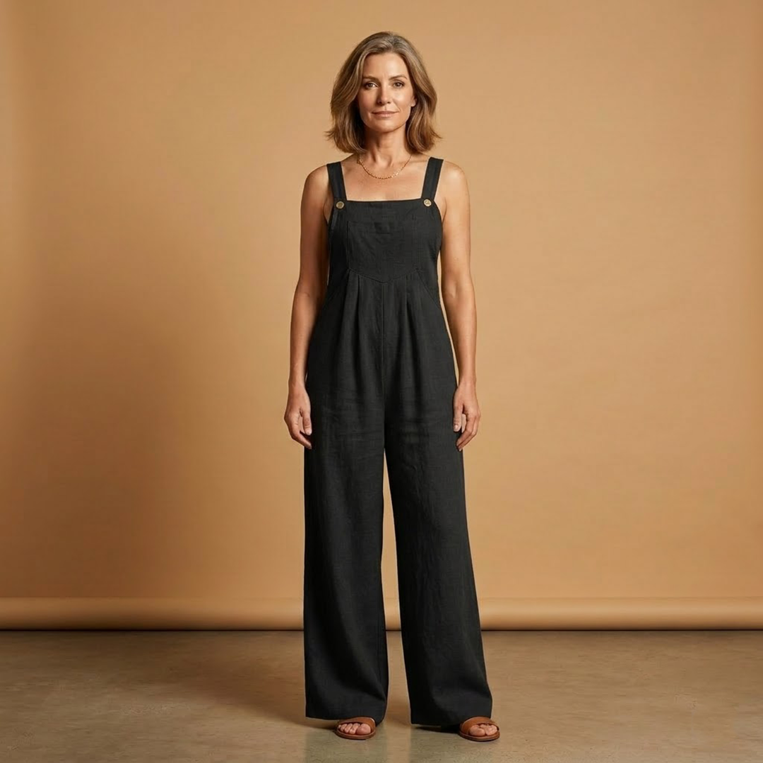 Summer jumpsuit for women - loose outfit with side pockets | vacation — Black