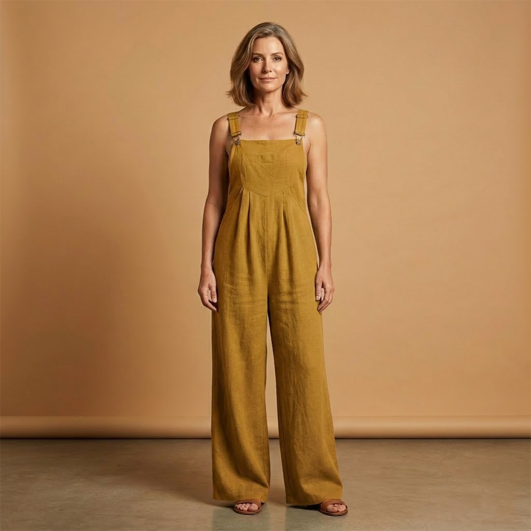 Summer jumpsuit for women - loose outfit with side pockets | vacation — Beige