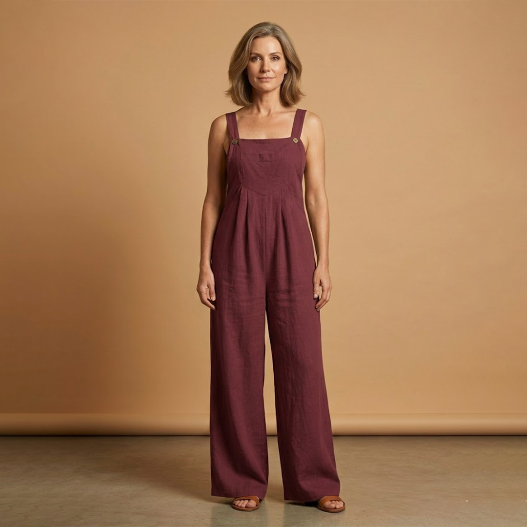 Summer jumpsuit for women - loose outfit with side pockets | vacation — Burgundy