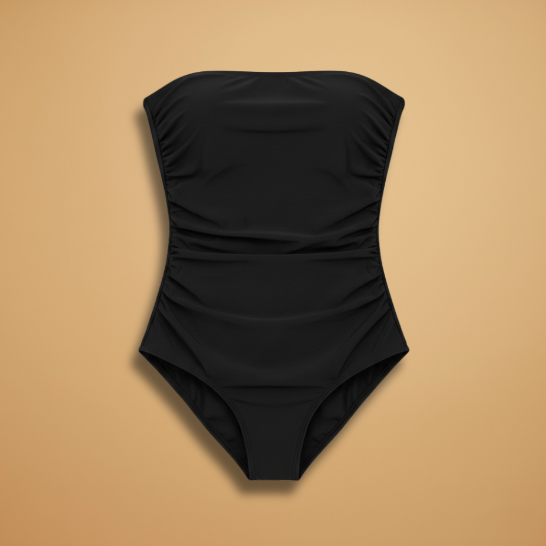 Women's one-piece swimsuit - draped bandeau bathing suit | vacation — Black