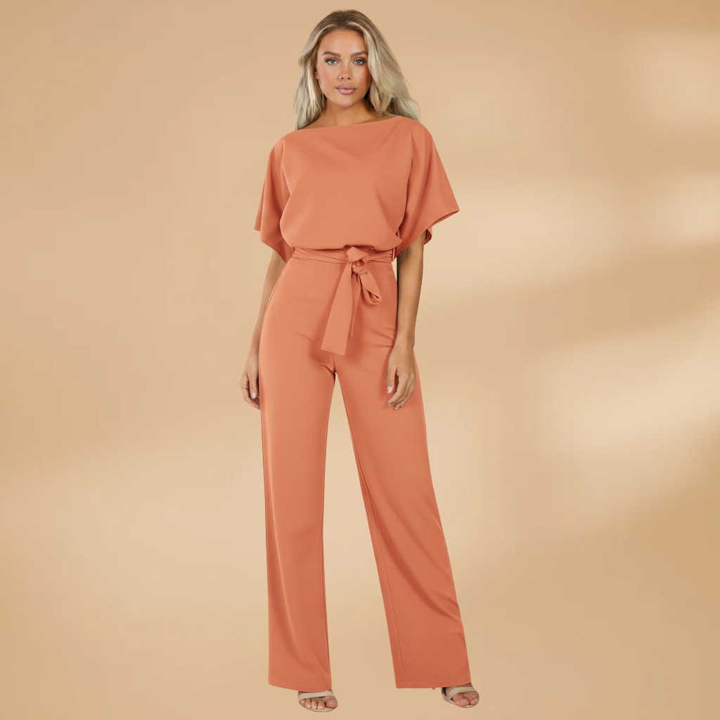 Women's Summer Jumpsuit – Loose Fit, Wide Legs and Straps — Apricot