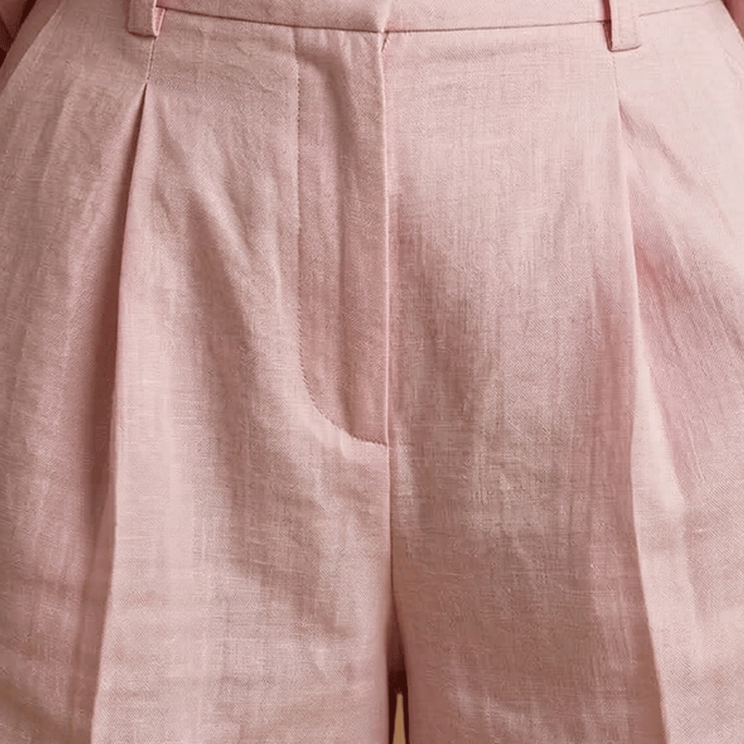 Women's shirt and short pants set - pleated outfit with pockets — product view