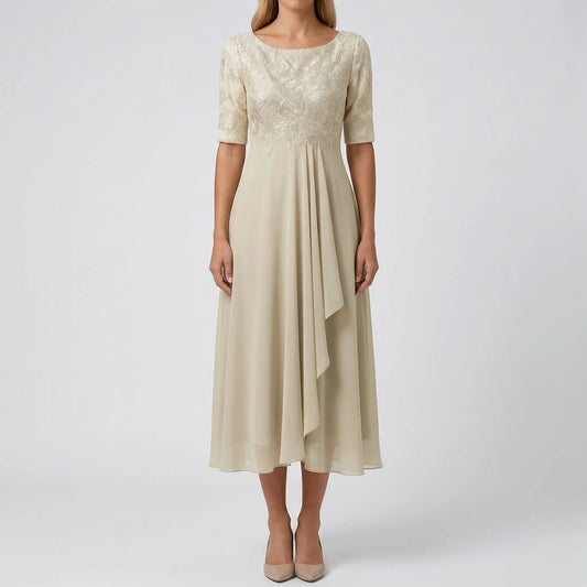 Damenkleid mit Spitzendetails — Hellgelb
