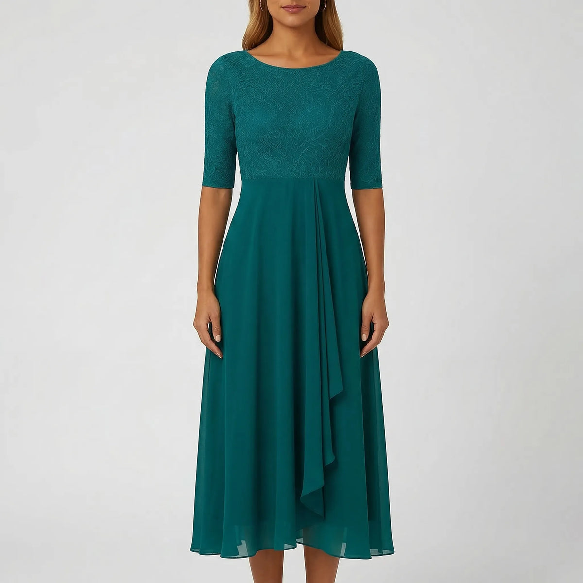 Damenkleid mit Spitzendetails — Dunkelgrün