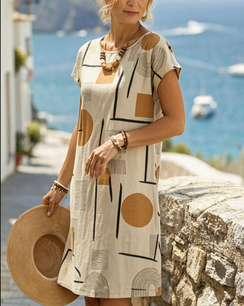 Women's Short Chasuble Dress with Contemporary Art Print — product view