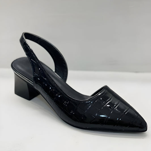Pointed toe women's shoes - low heel slip-on style - evening — Black