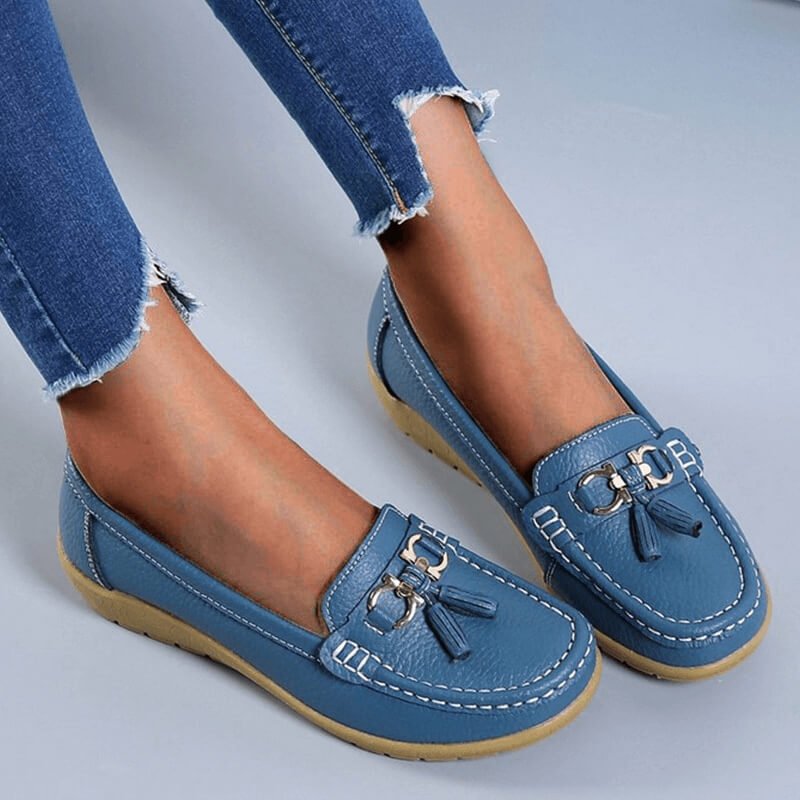 Women's moccasin shoes - city shoes with buckles - casual — Light Blue