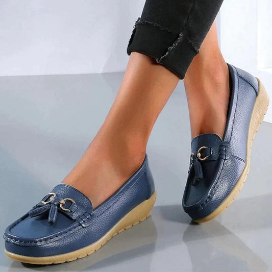 Women's moccasin shoes - city shoes with buckles - casual — Dark Blue