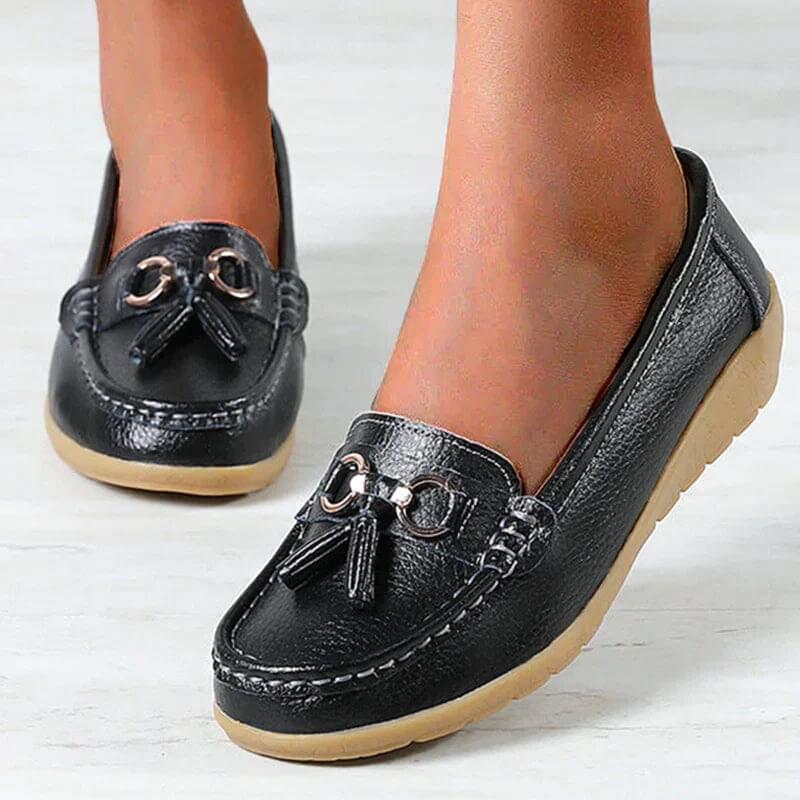 Women's moccasin shoes - city shoes with buckles - casual — Black