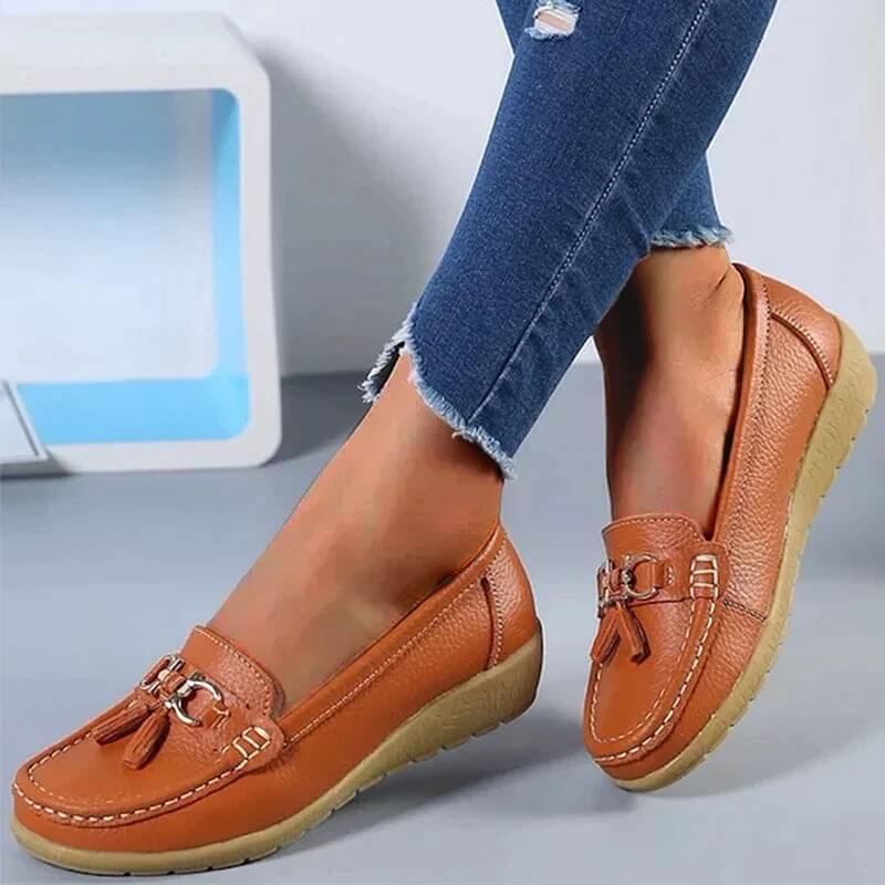 Women's moccasin shoes - city shoes with buckles - casual — Orange