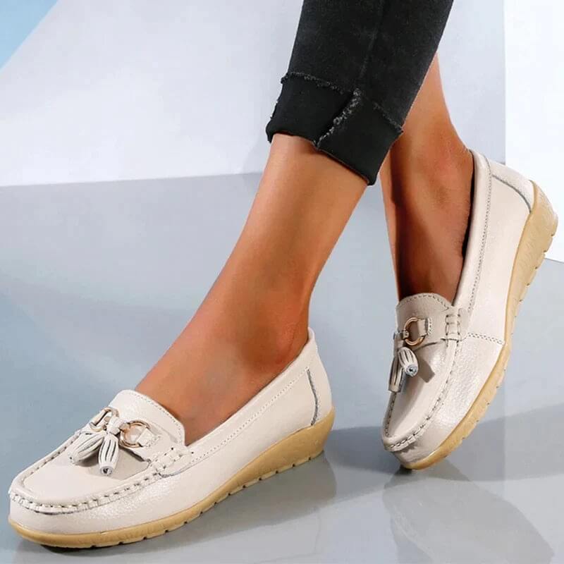 Women's moccasin shoes - city shoes with buckles - casual — Khaki