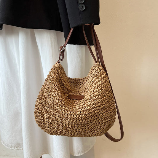 Large Bohemian women's handbag - soft mesh tote - casual use — Brown