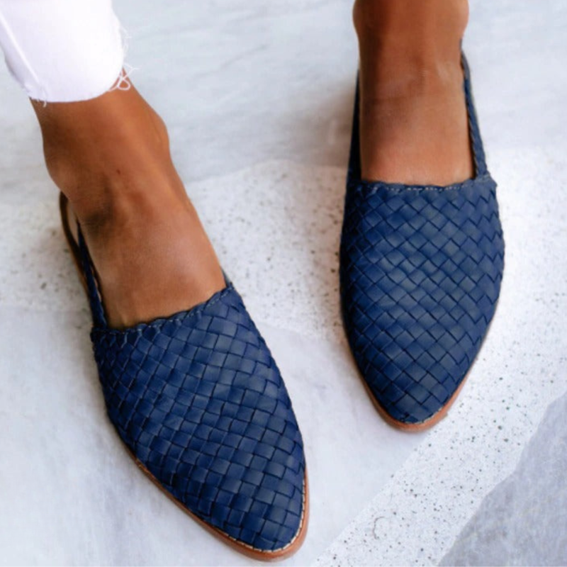 Woven open-toe women's sandals - flat buckle sandals - everyday use — Blue