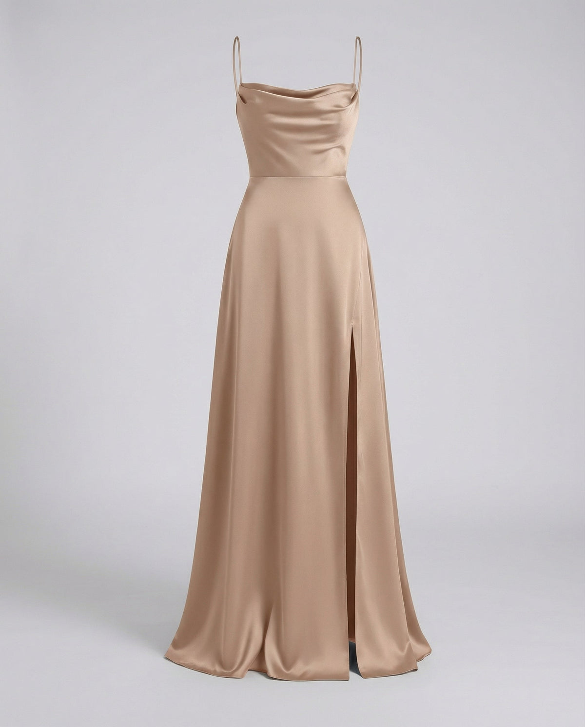 Women's long cocktail dress - draped with thin straps - wedding — Brown