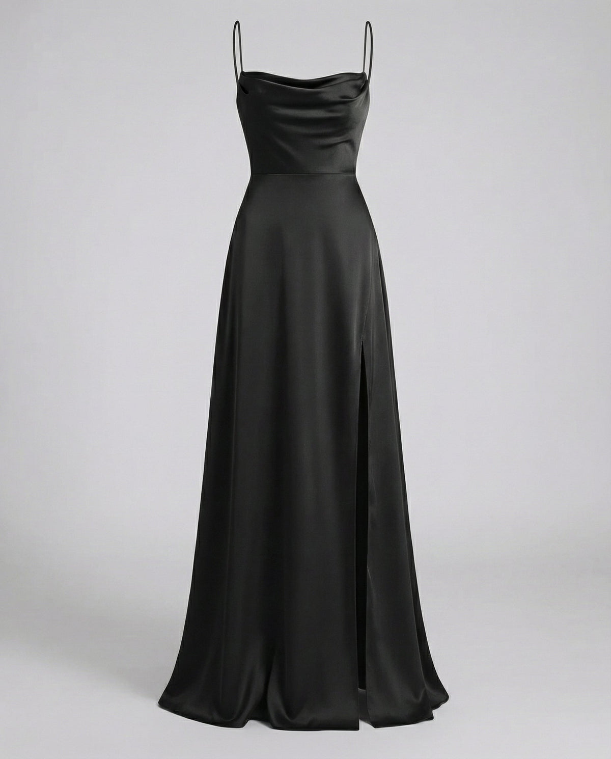Women's long cocktail dress - draped with thin straps - wedding — Black