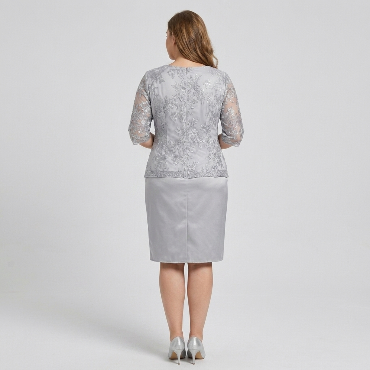 Plus size midi dress for women with lace embroidery — product view