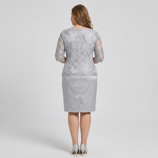 Plus size midi dress for women with lace embroidery — product view