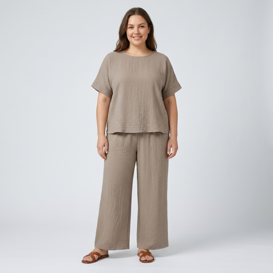 Casual plus size pants set for women — Beige