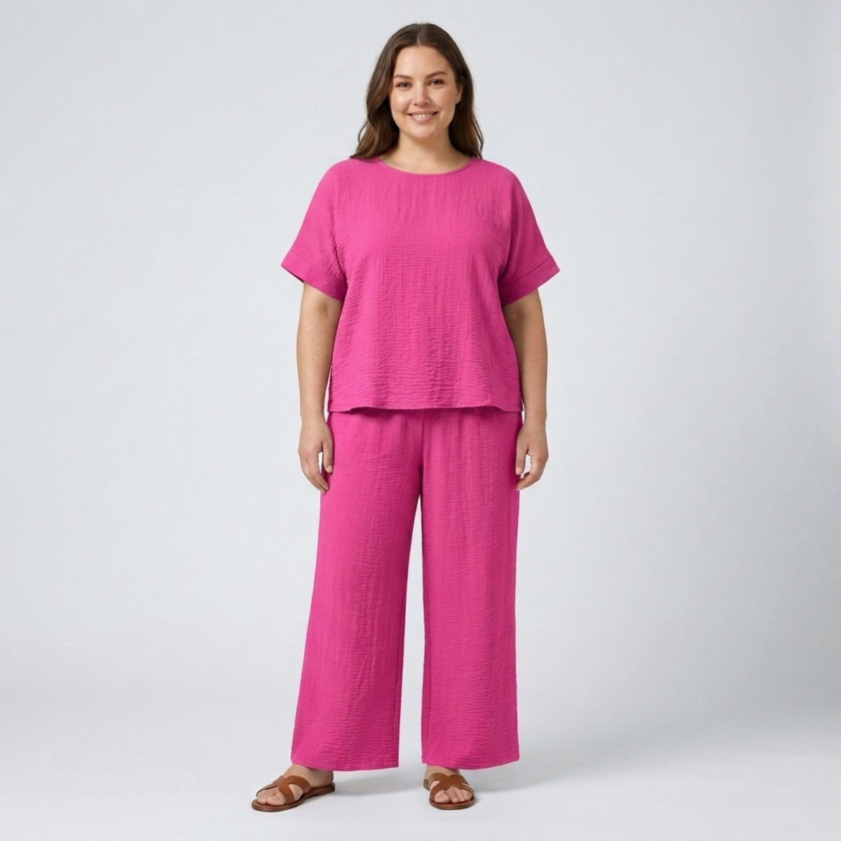 Casual plus size pants set for women — Pink