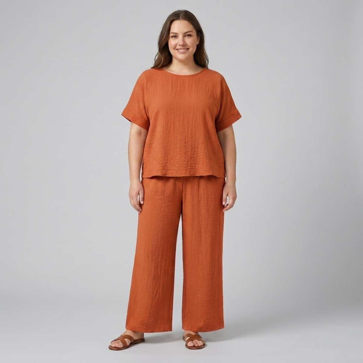 Casual plus size pants set for women — Orange