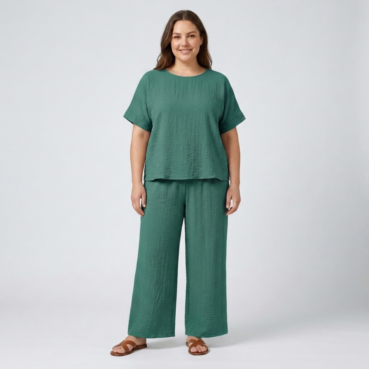 Casual plus size pants set for women — Green