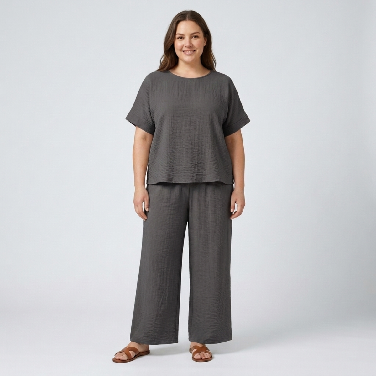 Casual plus size pants set for women — Grey