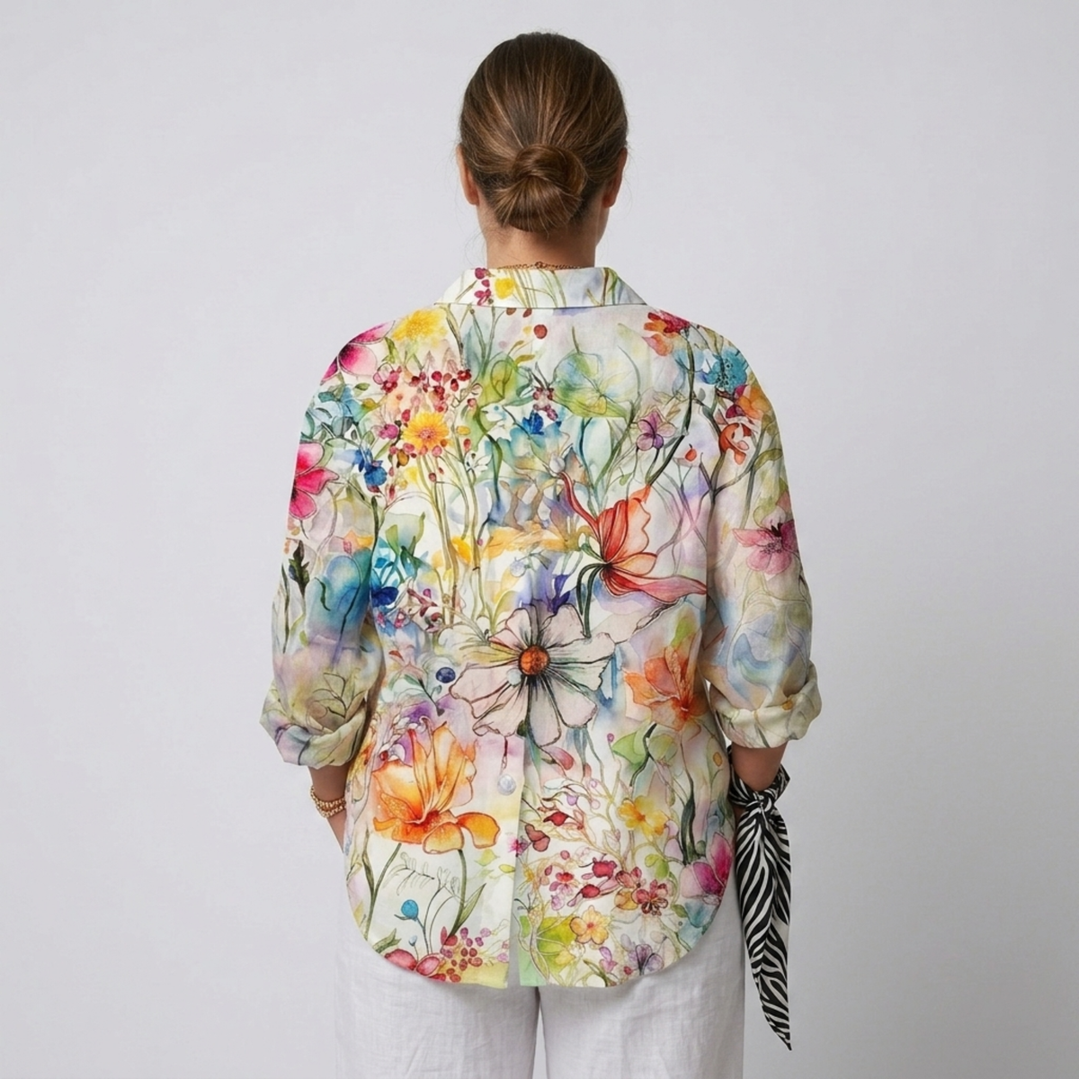 Plus size floral print long sleeve blouse for women — product view