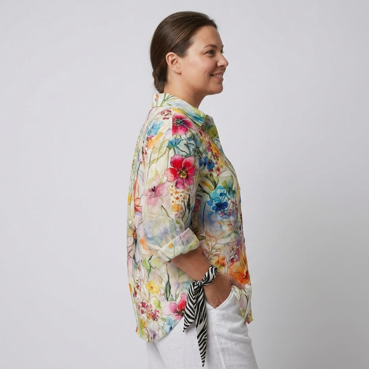 Plus size floral print long sleeve blouse for women — product view