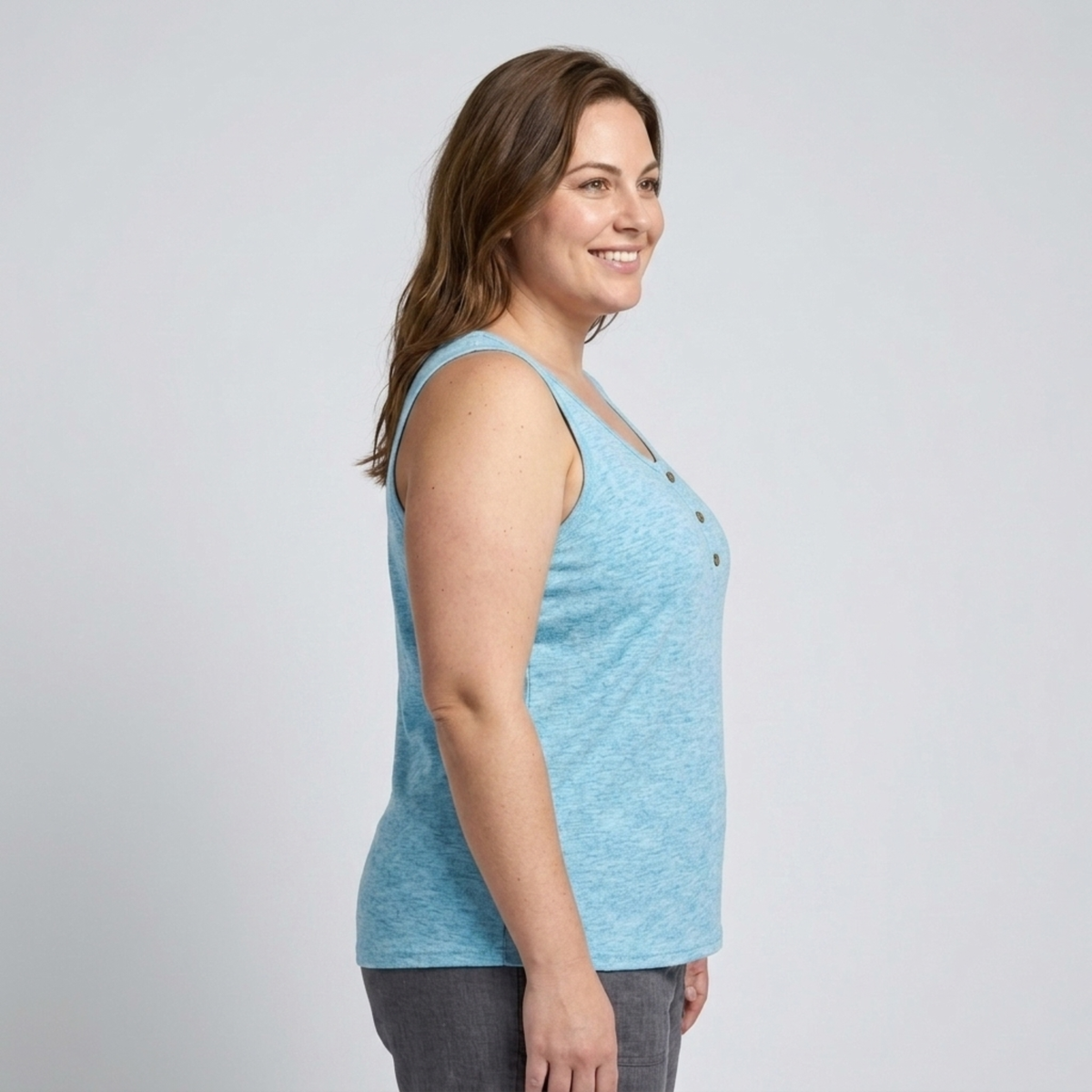 Plus Size Round Neck Tank Top for Women – Button Detail — product view