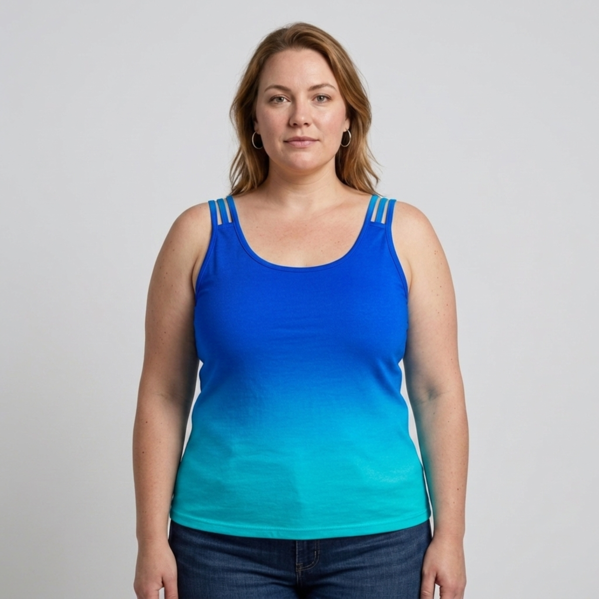 Plus Size Round Neck Tank Top for Women – Ombre — Light Blue