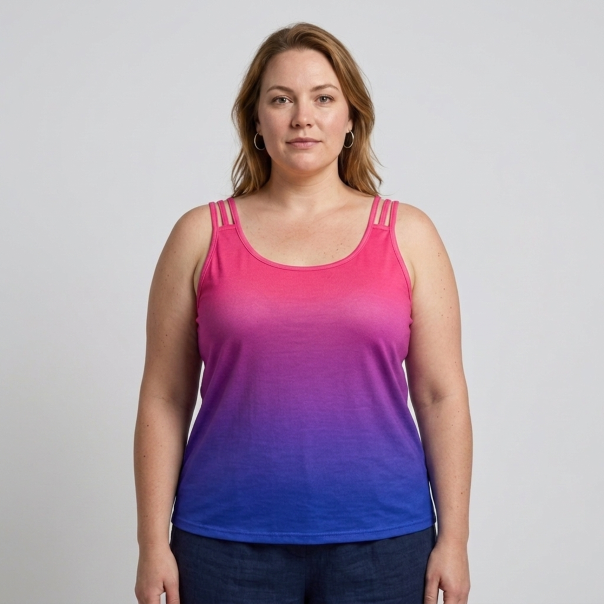 Plus Size Round Neck Tank Top for Women – Ombre — Pink
