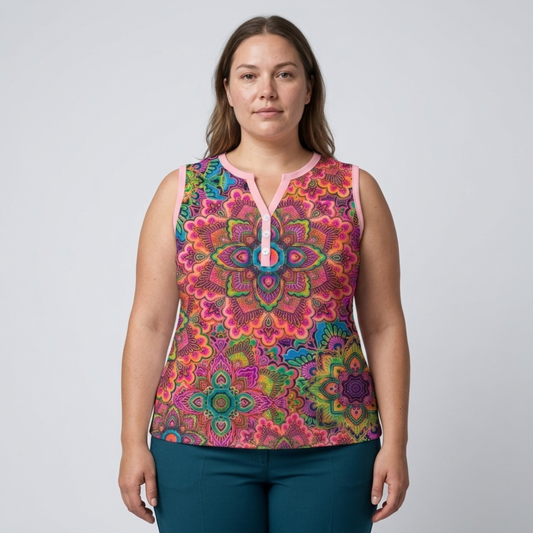 Plus size V-neck tank top for women — Pink