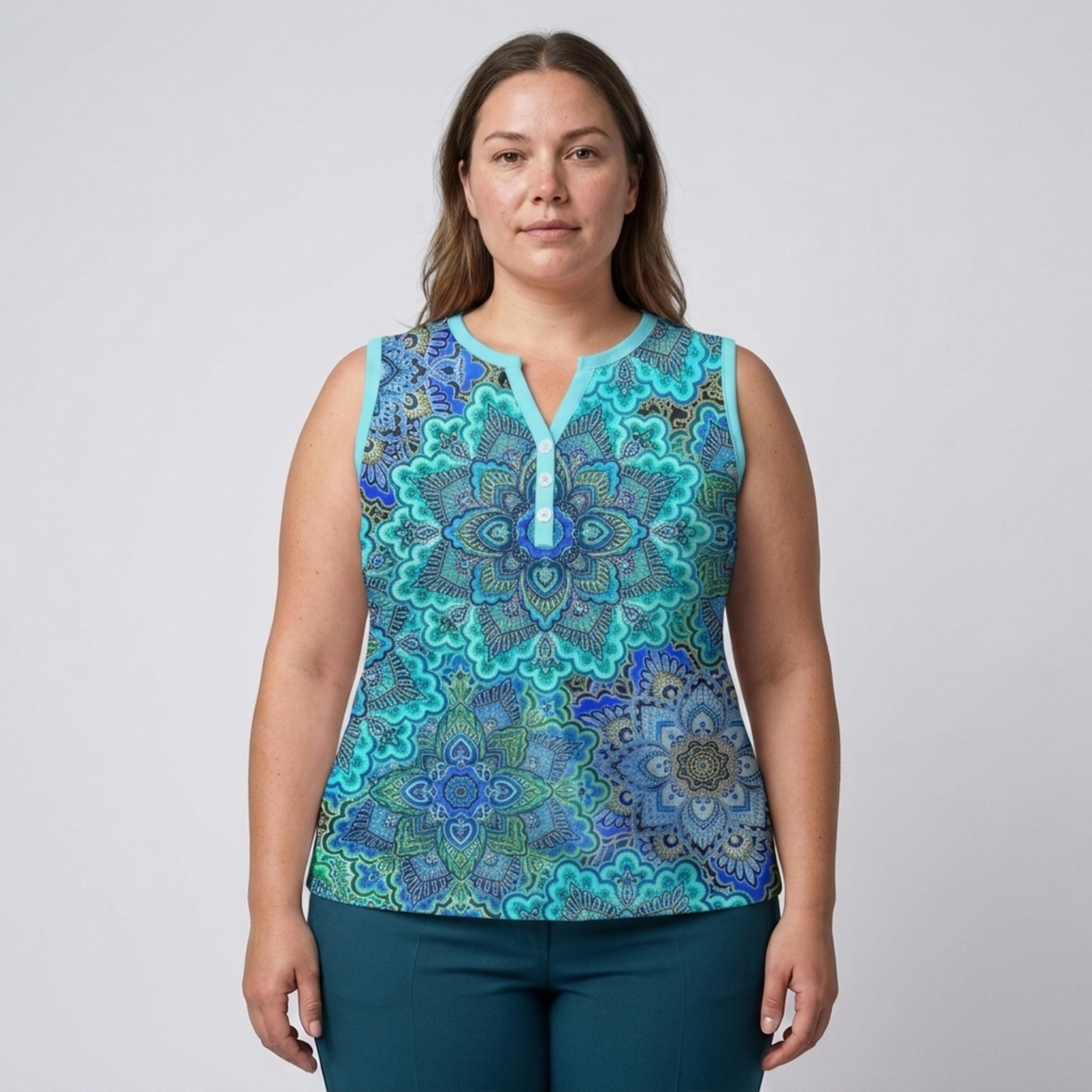 Plus size V-neck tank top for women — Sky Blue
