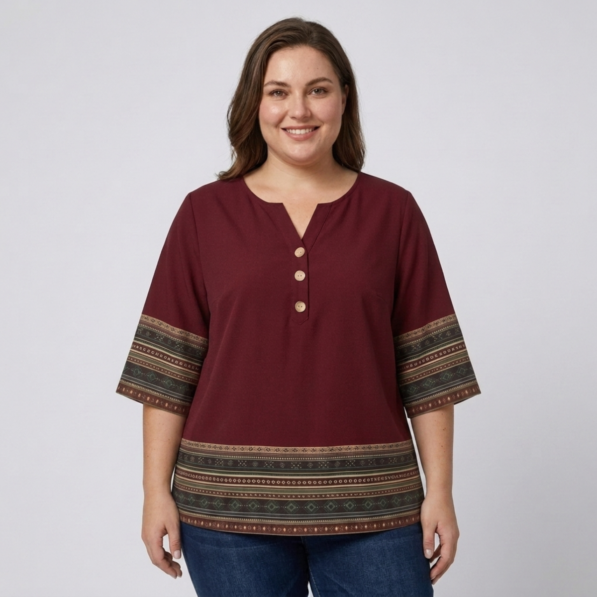 Chemisier pour femme grande taille avec col en V — Bordeaux