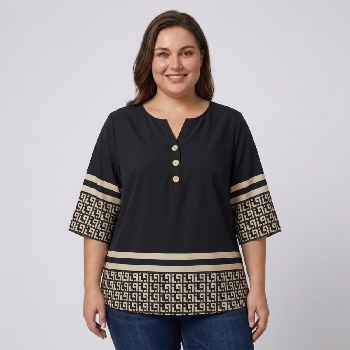 Chemisier pour femme grande taille avec col en V — Noir