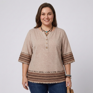 Plus size V-neck blouse for women — Beige