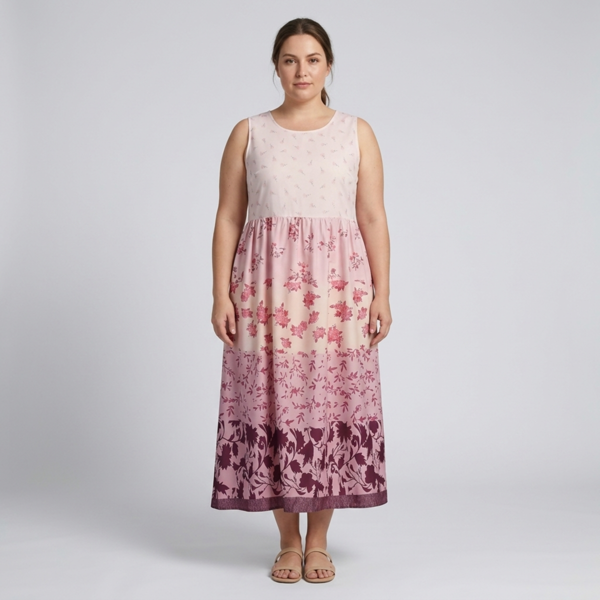 Plus size long dress for women Hawaiian style with round neckline — Pink
