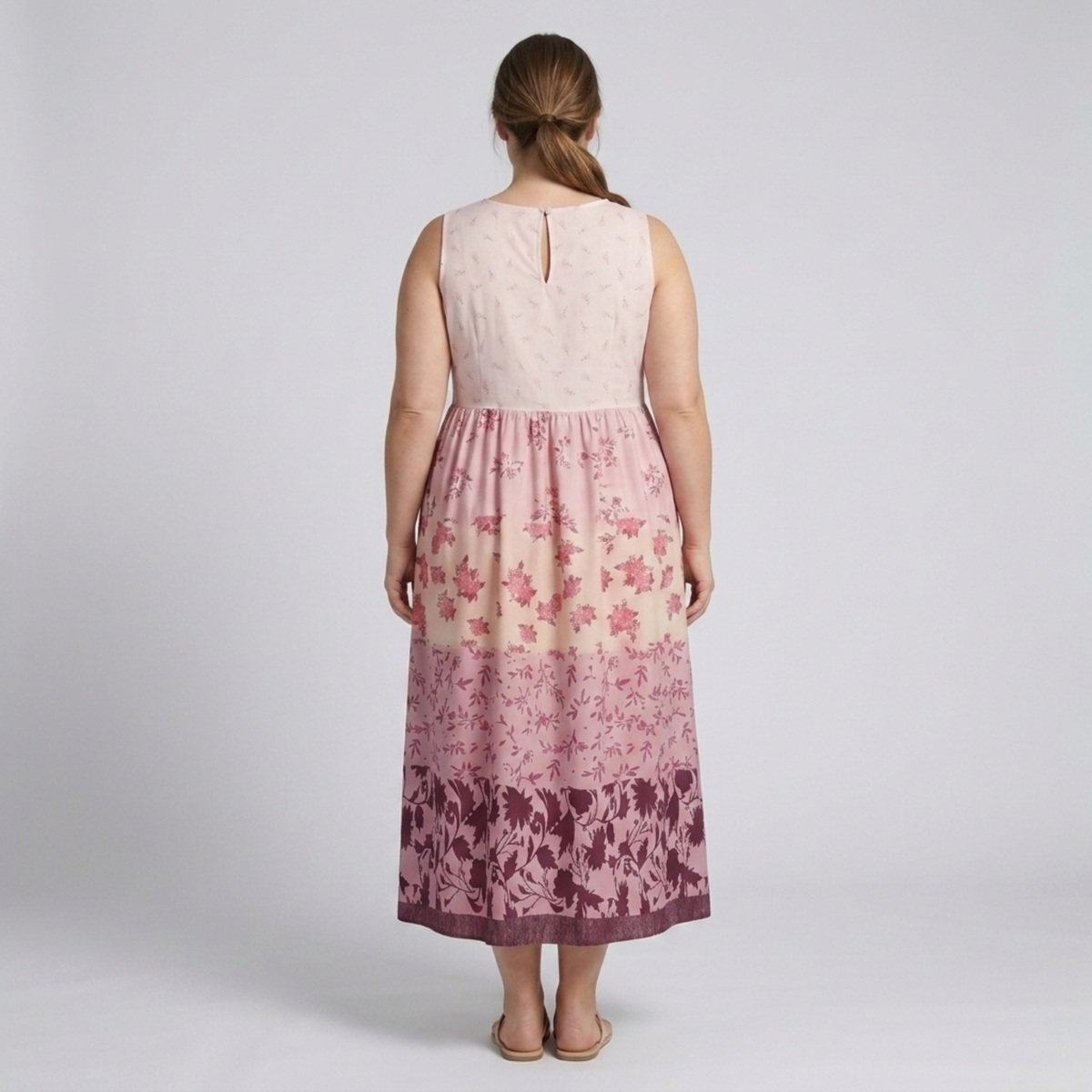 Plus size long dress for women Hawaiian style with round neckline — product view