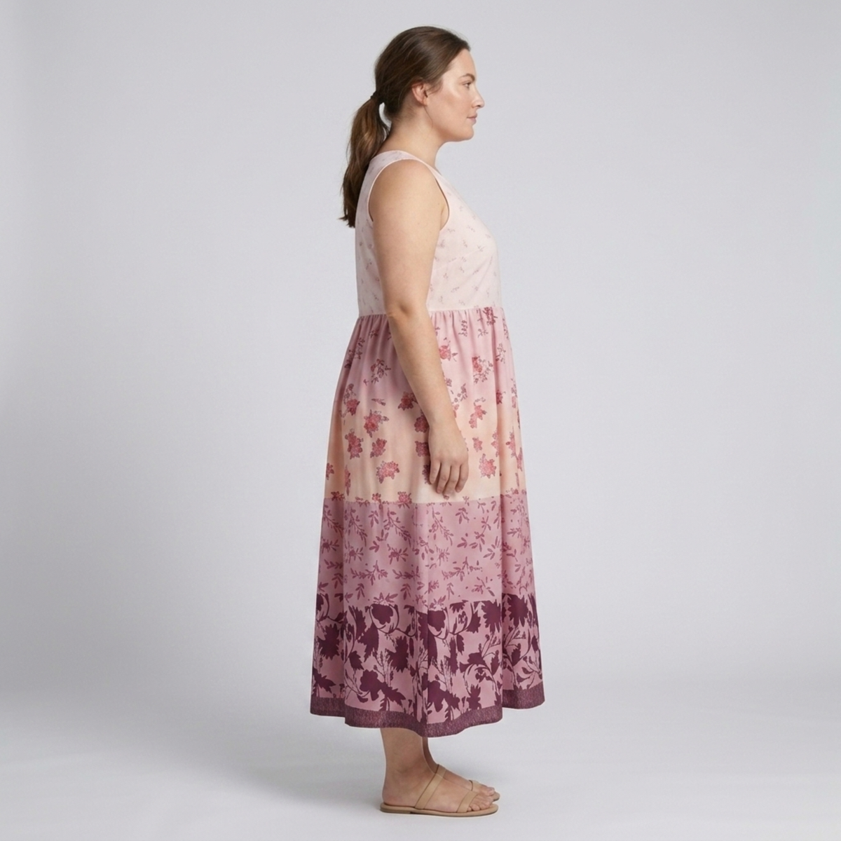 Plus size long dress for women Hawaiian style with round neckline — product view