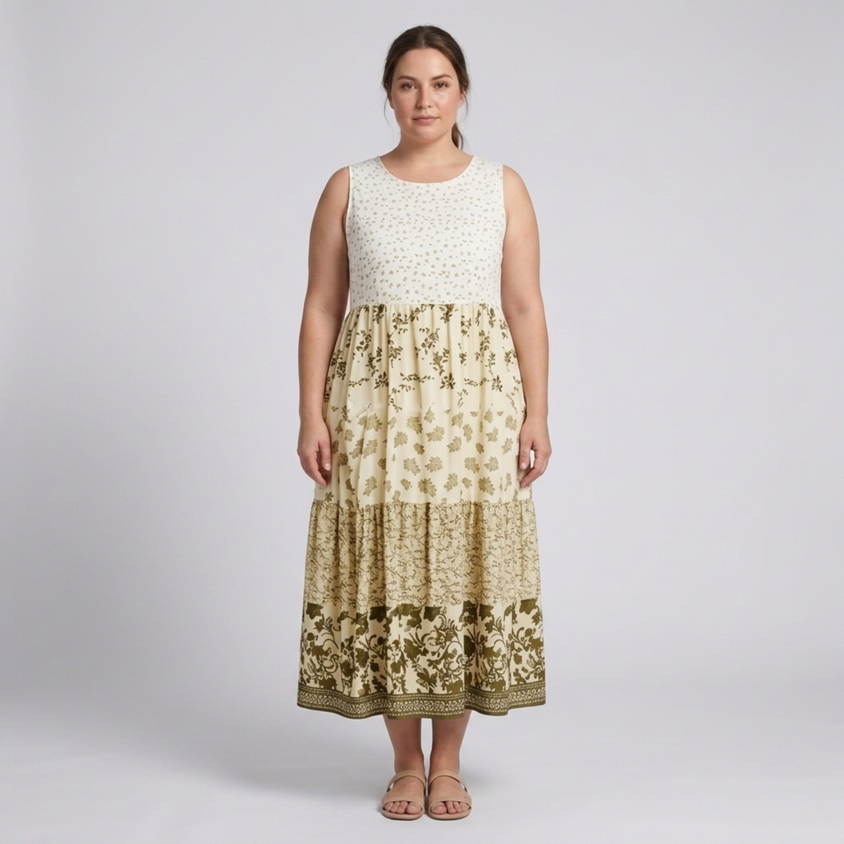 Plus size long dress for women Hawaiian style with round neckline — Yellow