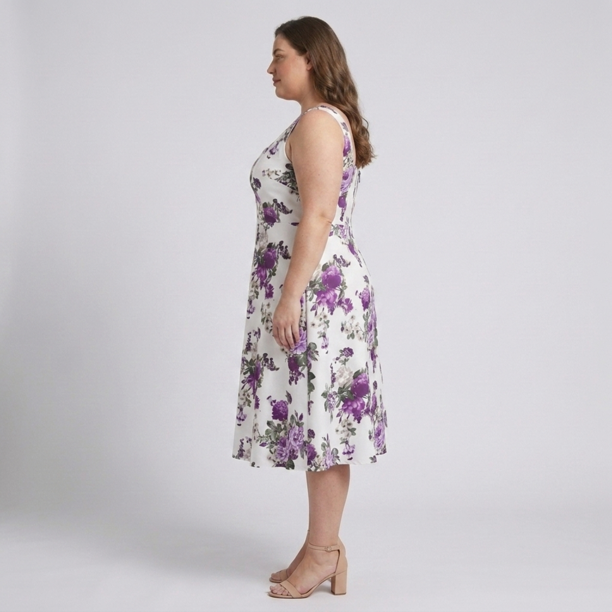Plus size flared dress for women with square neckline — Purple