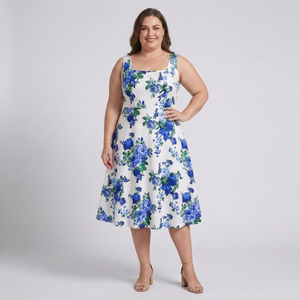 Robe pour femme grande taille, coupe évasée et encolure carrée — Bleu