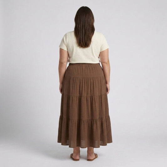 Plus size long skirt for women with panels and drawstring — product view