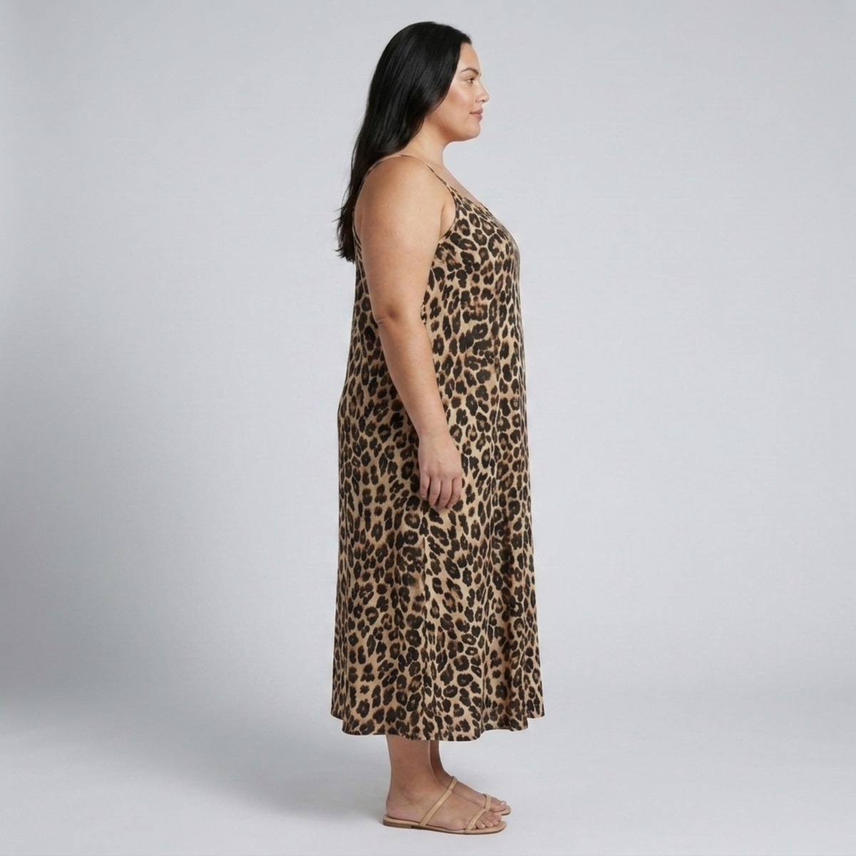 Plus size long dress for women with leopard print straps — product view