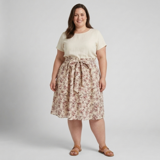 Plus size flared women's beach dress with floral pattern — Apricot