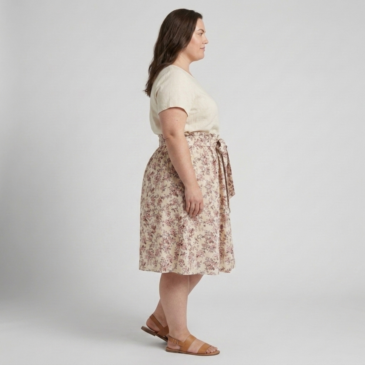 Plus size flared women's beach dress with floral pattern — product view
