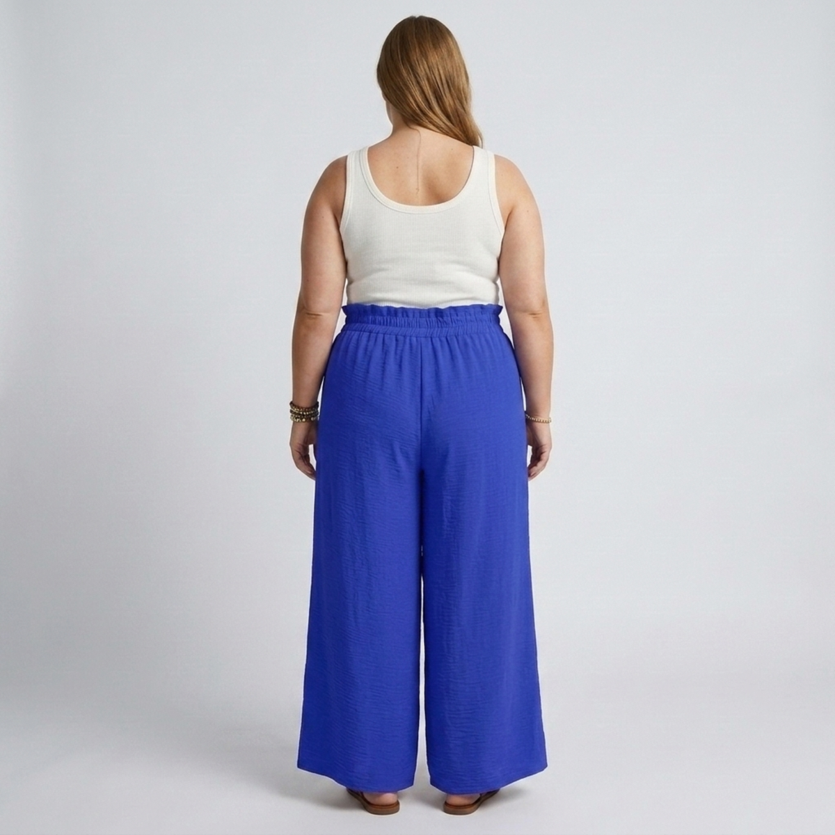 Wide large size pants for women with elastic waistband and drawstring — product view